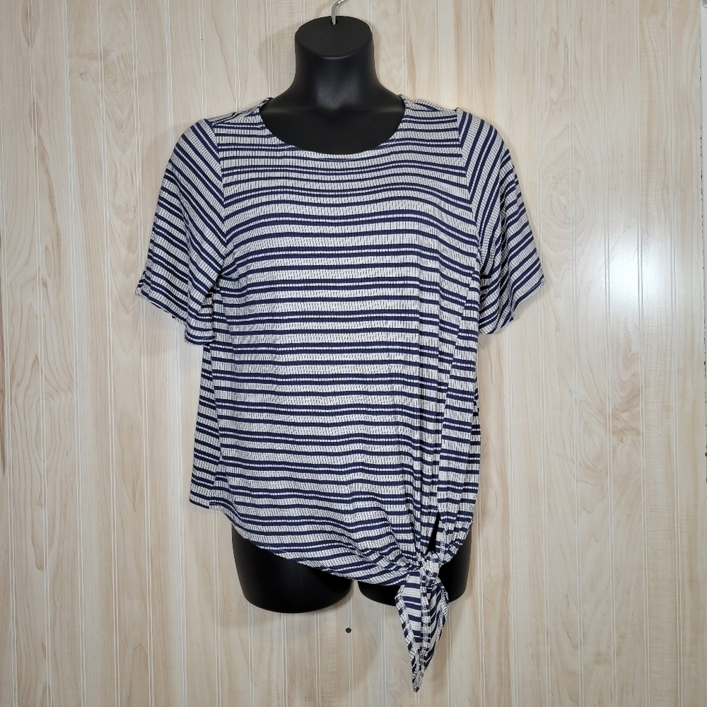 Como Blu White & Navy Tie-Front Top Sz Lg